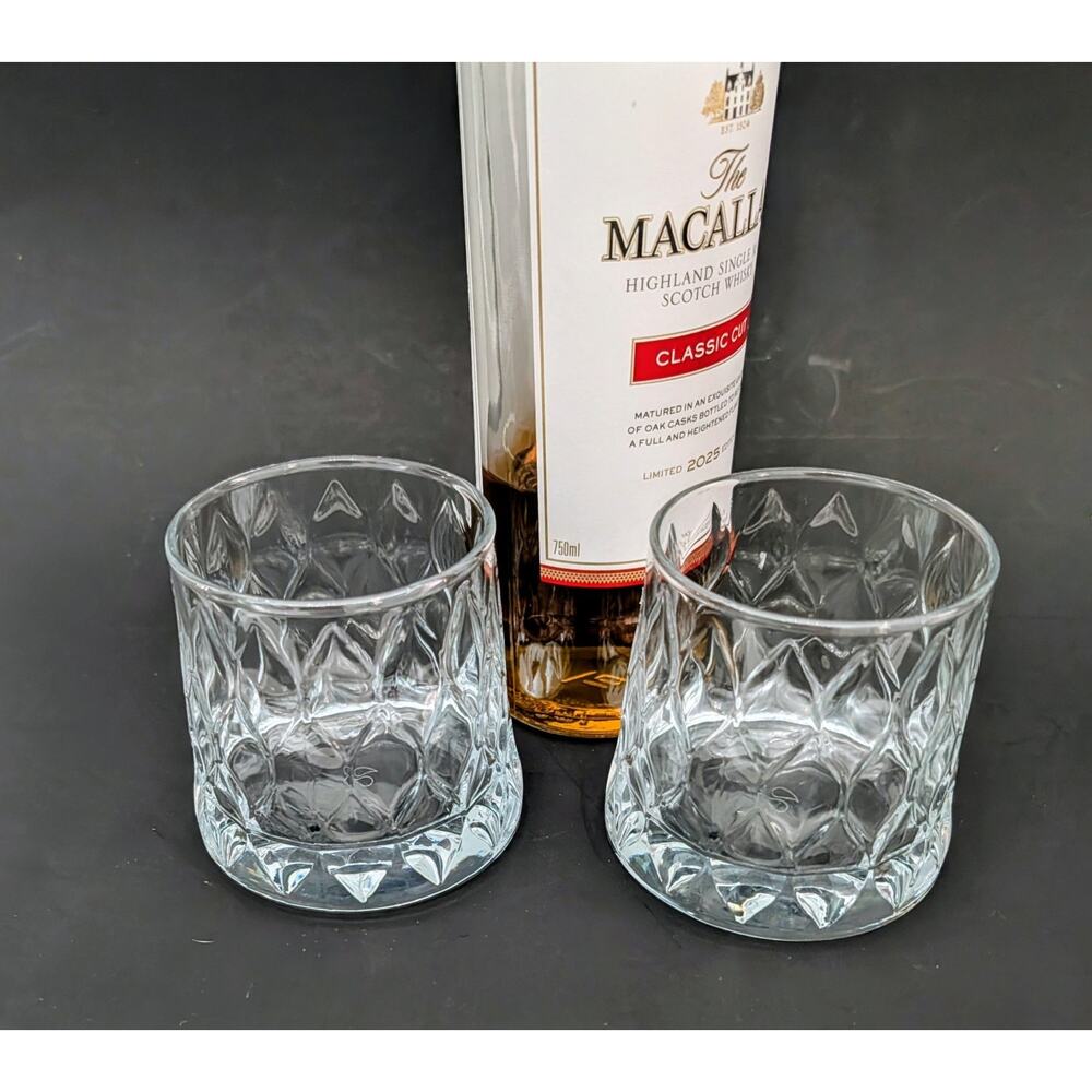 Pasabahce Left Geometric Whiskey Whisky Rocks Glass MCM Style PAIR